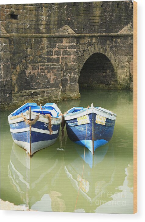 Africa Wood Print featuring the photograph Two blue fishing boats by Deborah Benbrook
