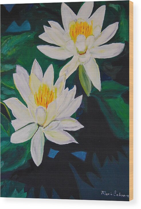 White Flowers Wood Print featuring the painting White Flowers by Mario Cabrera