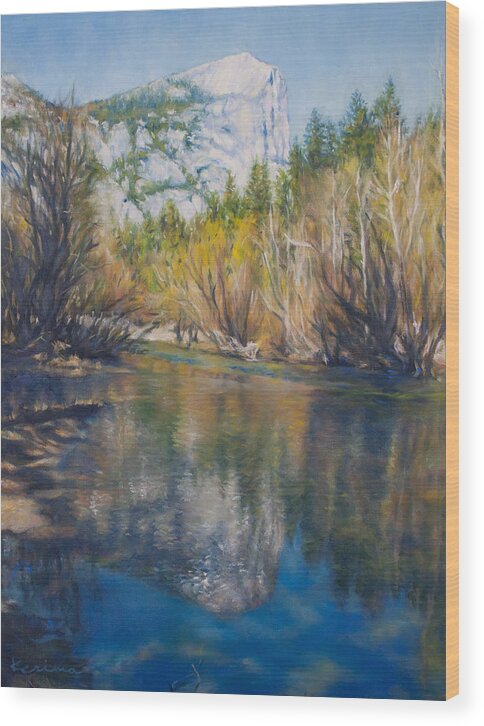 Yosemite Wood Print featuring the painting Yosemite Mirror Lake by Kerima Swain