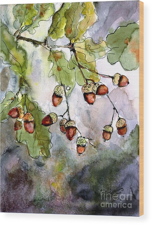 Acorns Wood Print featuring the painting Acorns by Ginette Callaway