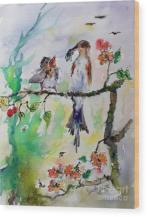 Birds Wood Print featuring the painting Bird Feeding Baby Watercolor by Ginette Callaway