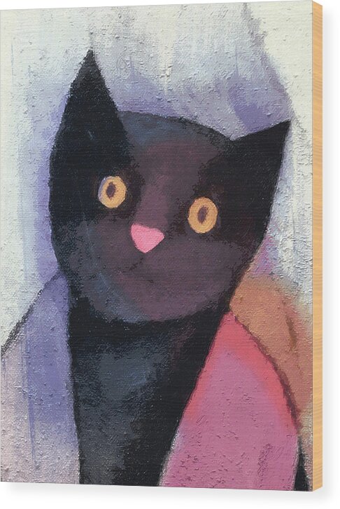 Cats Wood Print featuring the painting Black Cat by Lutz Baar
