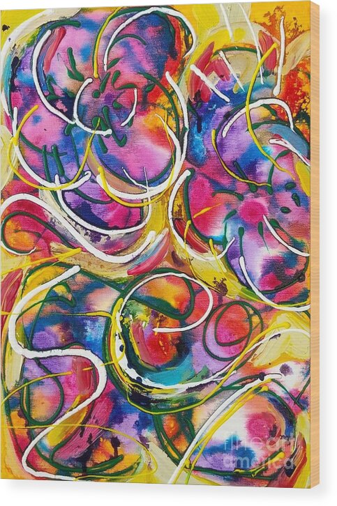 Abstract Wood Print featuring the painting Color Burst by Catherine Gruetzke-Blais