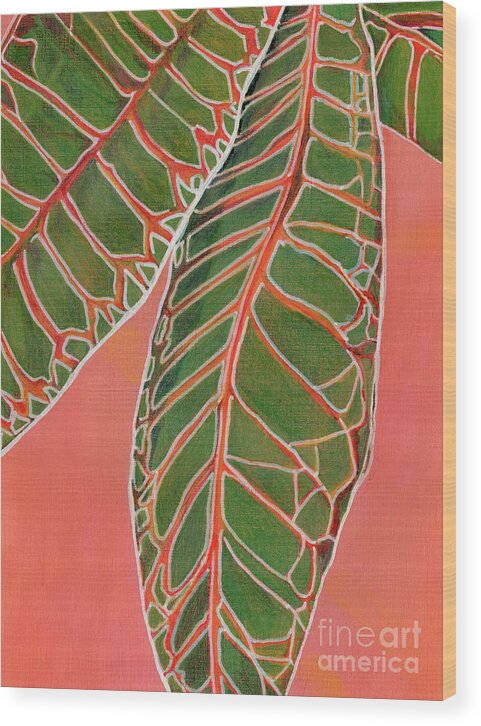 Plants Wood Print featuring the painting Crotons Catching by Amelia Stephenson at Ameliaworks