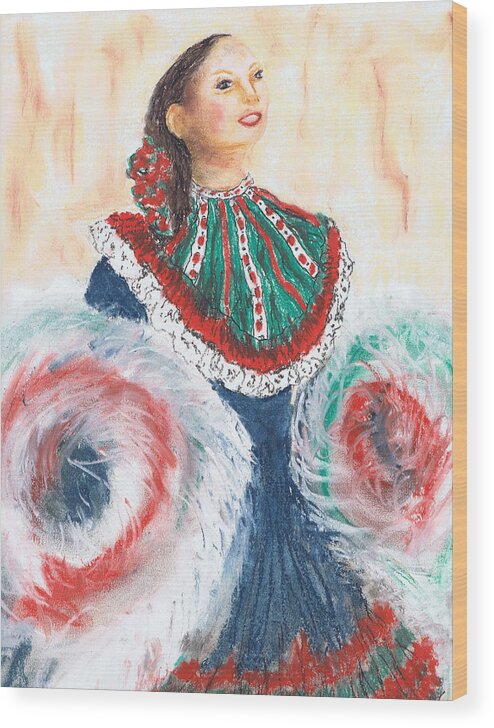 Dance Wood Print featuring the painting Flamenco by Marilyn Barton