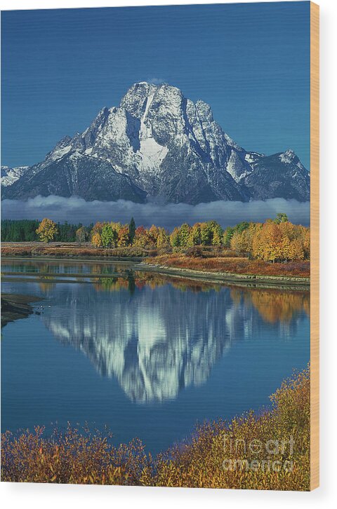 Dave Welling Wood Print featuring the photograph Morning Cloud Layer Oxbow Bend In Fall Grand Tetons National Park by Dave Welling