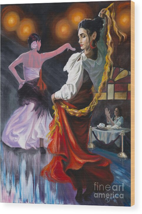 Flamenco Dancers Figures Paintthefloor mark Davern flamenco Show Stained Glass Window Red Dress Wood Print featuring the painting Natalya by Paint The Floor