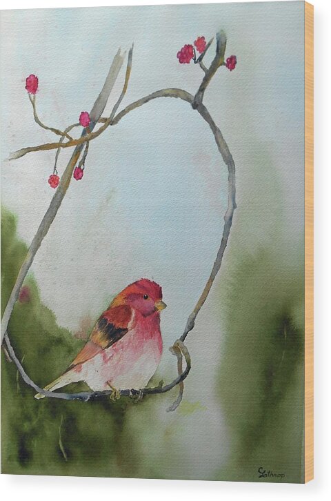 Finch Wood Print featuring the painting Purple Finch by Christine Lathrop