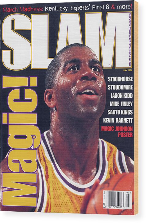 Magic Johnson Wood Print featuring the photograph Magic! SLAM Cover by Getty Images
