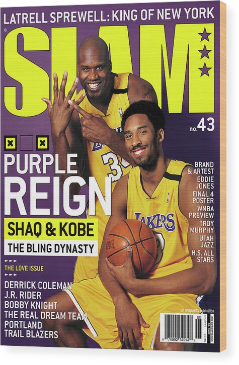 Sports Wood Print featuring the photograph Purple Reign - Shaq & Kobe: The Bling Dynasty SLAM Cover by Getty Images