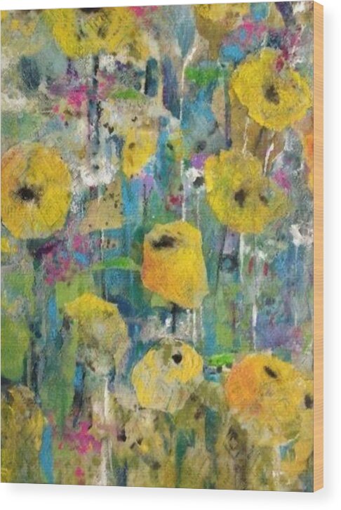 Sunshine Flowers Wood Print featuring the mixed media A Field of Sunshine by Eleatta Diver