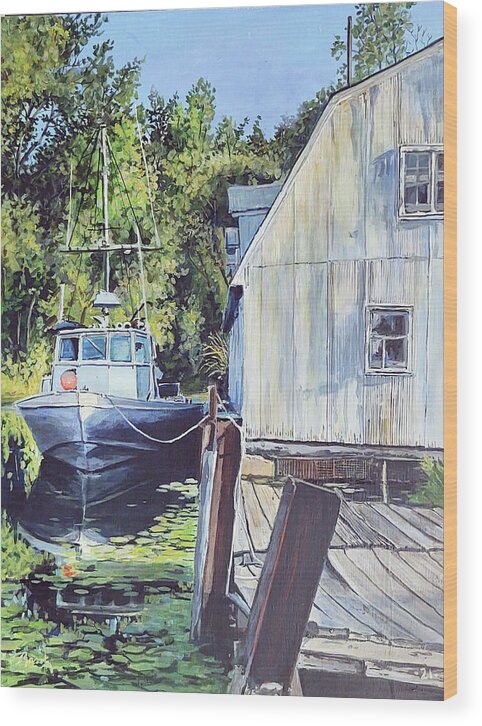 Fishing Boat. Water Wood Print featuring the painting Another Day's Catch by William Brody