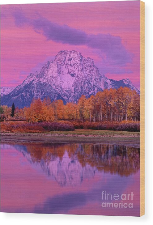 Dave Welling Wood Print featuring the photograph Dawn Oxbow Bend In Fall Grand Tetons National Park by Dave Welling