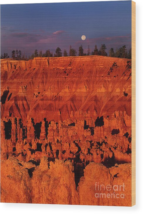 Dave Welling Wood Print featuring the photograph Full Moon Silent City Bryce Canyon National Park Utah by Dave Welling
