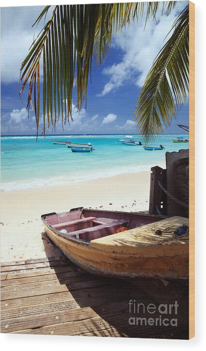 Landscape Wood Print featuring the photograph Fishing boat - Barbados Caribbean by Matteo Colombo