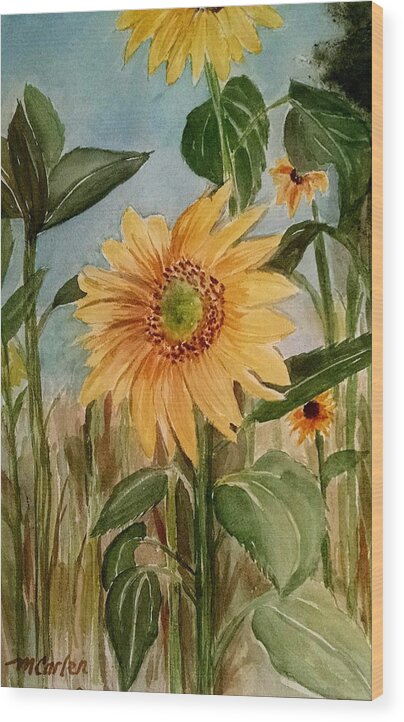 Sunflower Wood Print featuring the painting Field of Sunshine by M Carlen