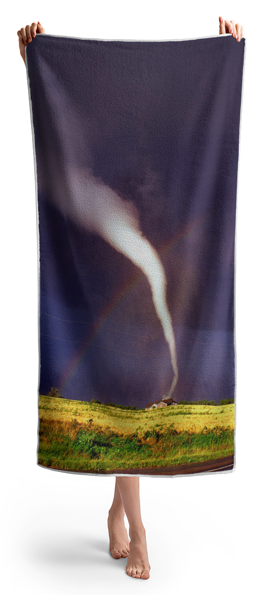 Tornado With Rainbow In Mulvane Kansas Beach Towel