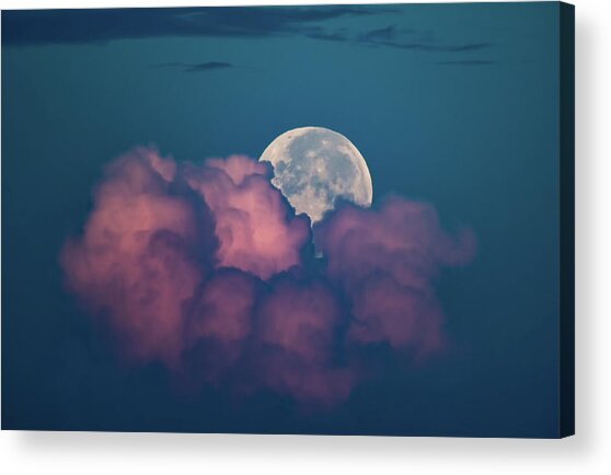 Full Moon Setting Behind Pink Clouds Acrylic Print