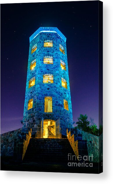 Illuminated Stone Tower at Night Acrylic Print