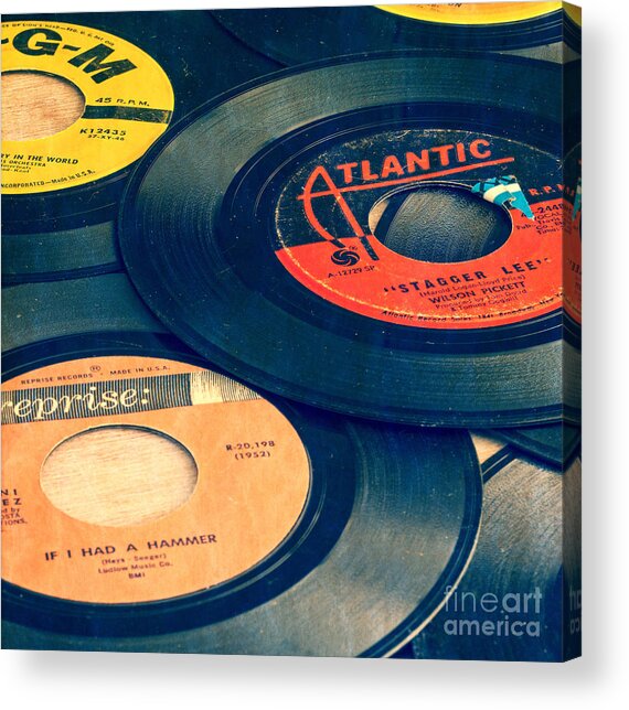 Old 45 Records Square Format Acrylic Print
