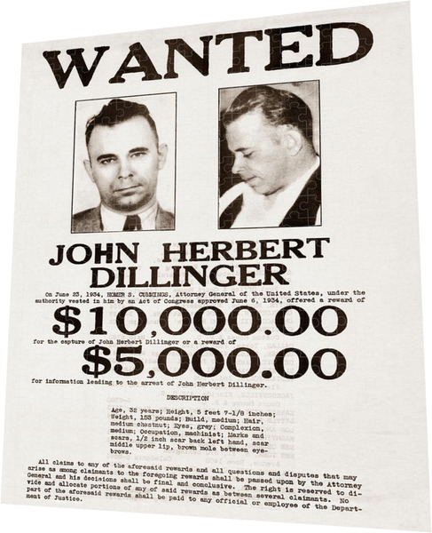 John Dillinger Wanted Poster Puzzle for Sale by War Is Hell Store