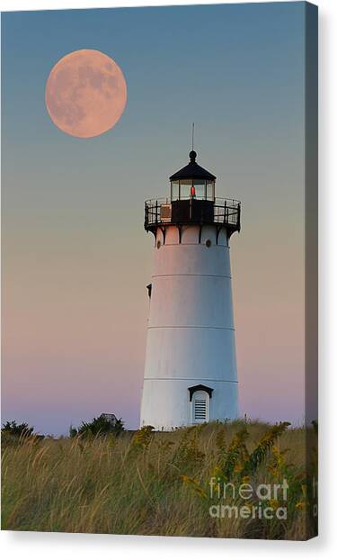 Full Moon over Edgartown Lighthouse Canvas Art Print by Katherine Gendreau