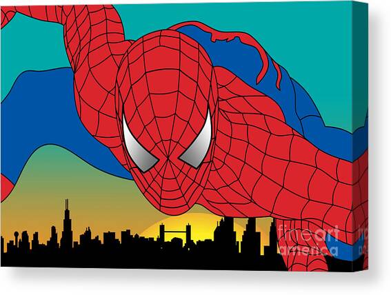 Spider-Man Over City Skyline Canvas Print