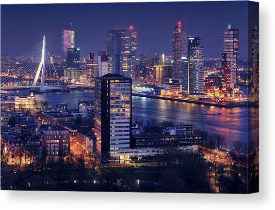 Rotterdam Skyline at Night Canvas Print