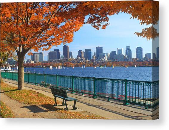 Boston Charles River in Autumn Canvas Art Print by John Burk