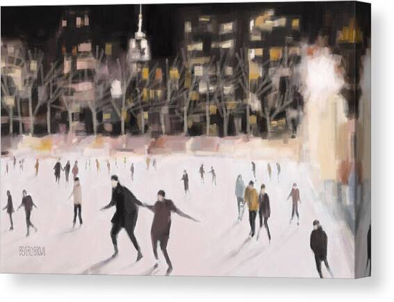 Bryant Park Skaters at Night Canvas Print
