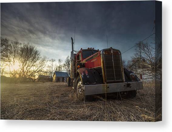 Sunset Over Abandoned Semi Truck Canvas Print