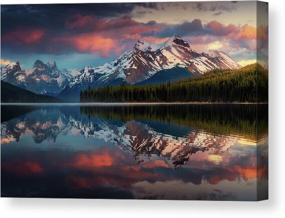 Majestic Mountain Reflection at Sunset Canvas Print