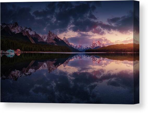 Sunset Over Mountain Lake Canvas Print