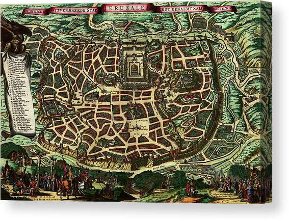 Map Of Jerusalem Canvas Art Print by Science Photo Library