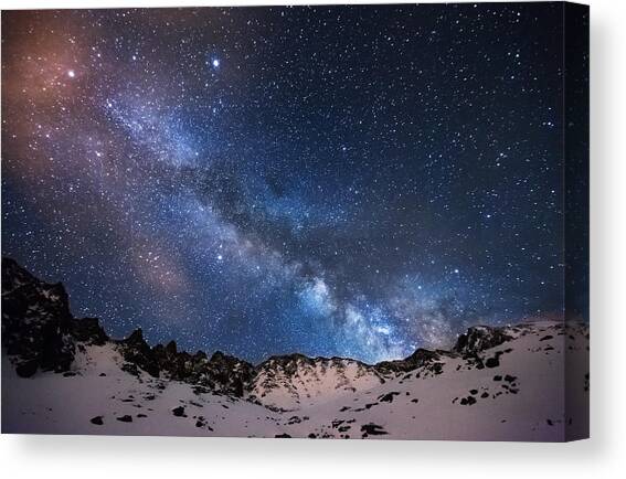 Starry Night Over Snowy Mountains Canvas Print