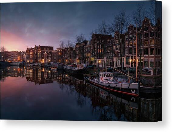 Amsterdam Evening Canal View Canvas Print