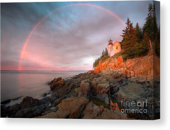 Rainbow Over Bass Harbor Head Light I Canvas Art Print by Clarence Holmes