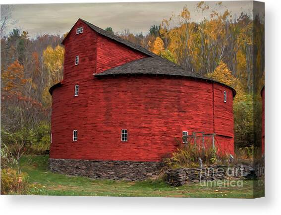 Red Round Barn Canvas Art Print by Deborah Benoit