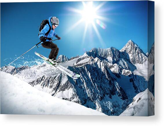 Skier Jumping On A Slope Canvas Art Print by Buena Vista Images