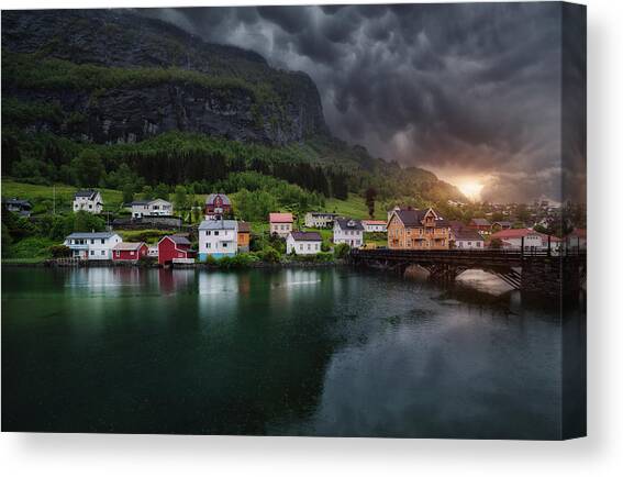 Dramatic Norwegian Village at Dusk Canvas Print