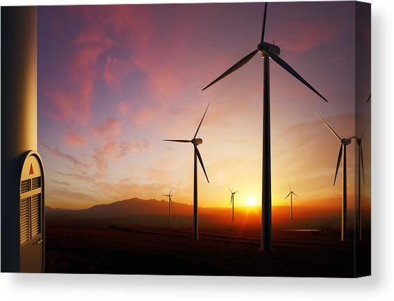 Wind Turbines at sunset Canvas Art Print by Johan Swanepoel