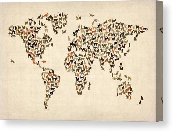 Cats Map of the World Map #1 Canvas Art Print by Michael Tompsett
