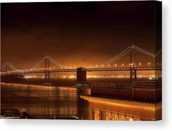 Bay Bridge at Night Canvas Art Print by Daniel Murphy