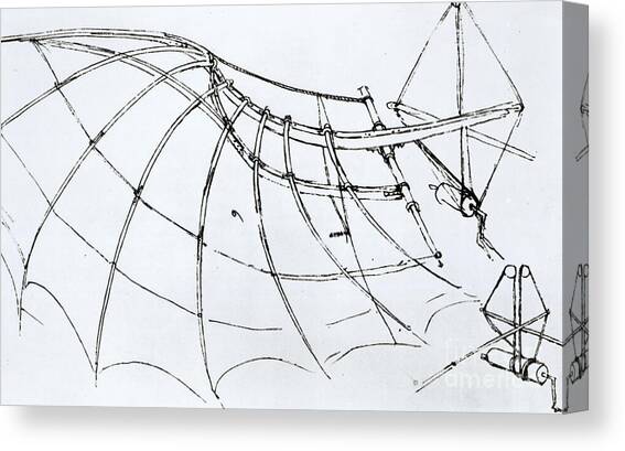 Diagram of a mechanical wing by Leonardo Da Vinci Canvas Art Print by Leonardo Da Vinci