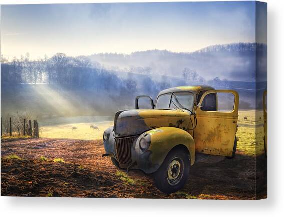 Ford in the Fog Canvas Art Print by Debra and Dave Vanderlaan