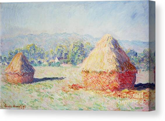 Haystacks in the Sun Canvas Art Print by Claude Monet