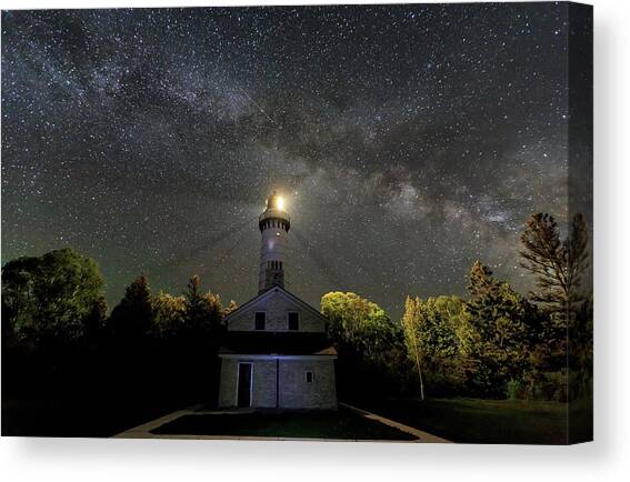 Milky Way Over Cana Island Lighthouse Canvas Art Print by Paul Schultz
