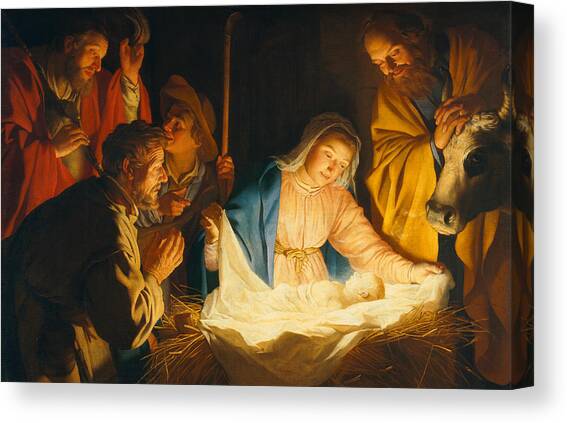 The Adoration of the Shepherds Canvas Art Print by Gerrit van Honthorst