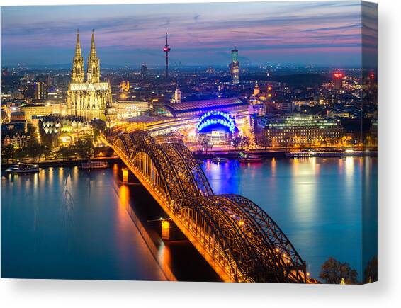 Image Of Cologne With Cologne Cathedral #1 Canvas Art Print by Prasit Rodphan