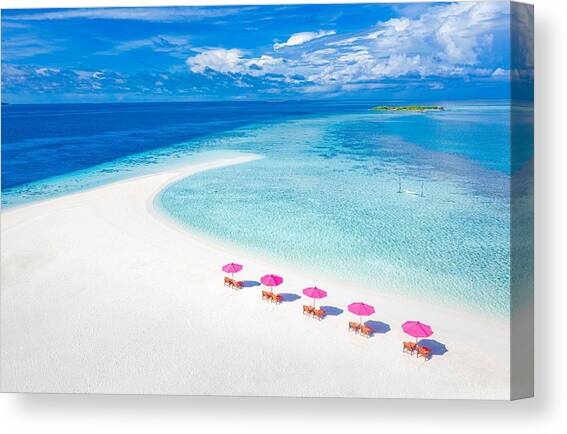 Aerial View Of Umbrellas, Lagoon #2 Canvas Art Print by Levente Bodo
